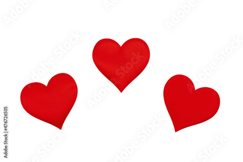 Red hearts, isolated on white background. Decorative element for design for Valentines Day, invitations, cover, wedding card.