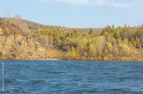 Autumn landscape, Autumn colors of the Kama river, Republic of Tatarstan, Russia.