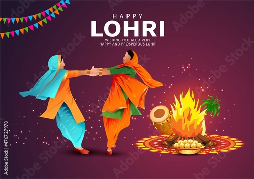 Canvas Happy Lohri festival of Punjab Indian harvest background