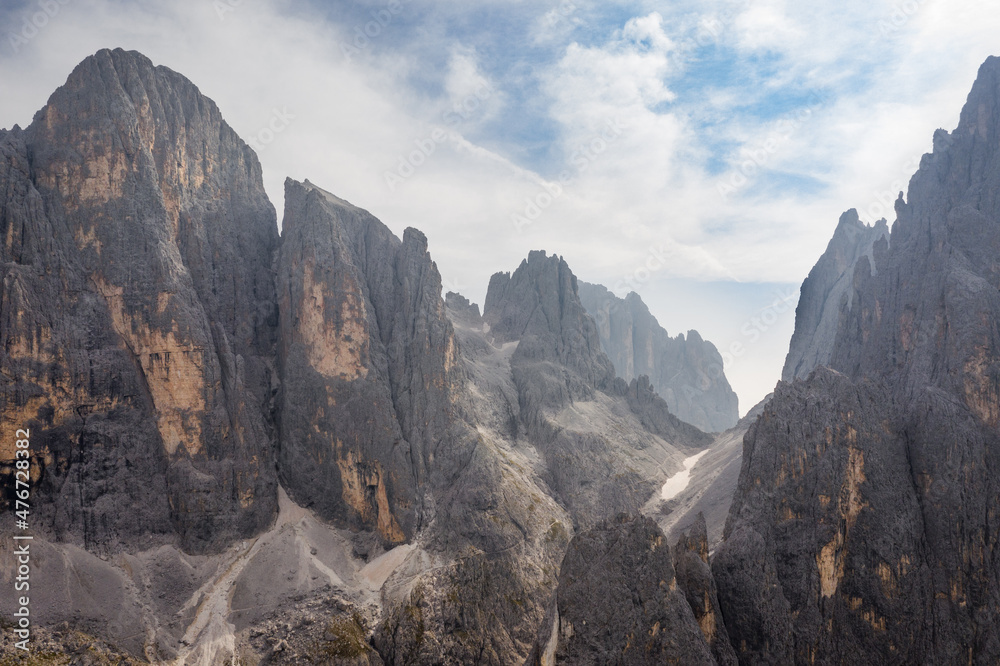aerial view on pale di san martino in the dolomites