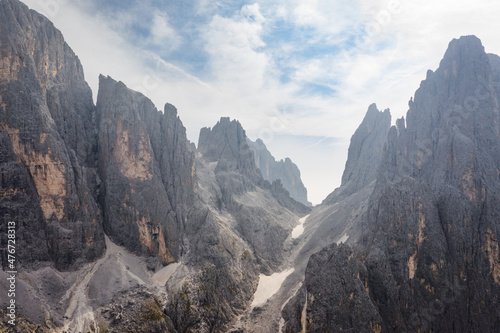 aerial view on the pale di san martino in the dolomites