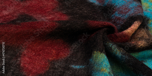 Texture, background, wool fabric in black with a colorful butterfly print, warmth and comfort will give your design a sense of beauty, you will find peace with this fabric.
