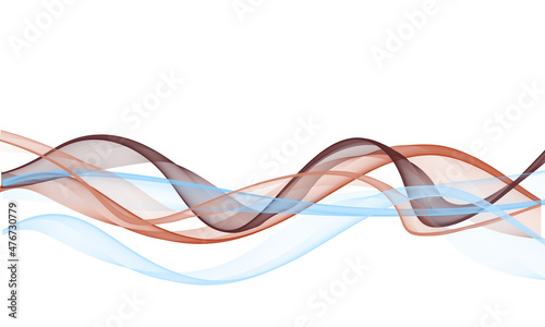 Curved wavy brown and blue line on a white background.Abstract wave element for design.