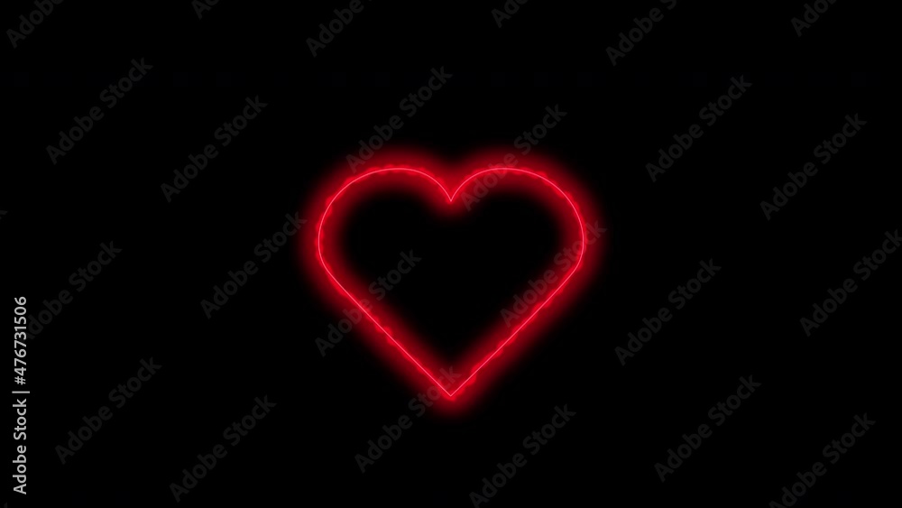 Heart seamless loop animation. Symbol of heart, love and Valentine's Day. Line art. Glowing red line	