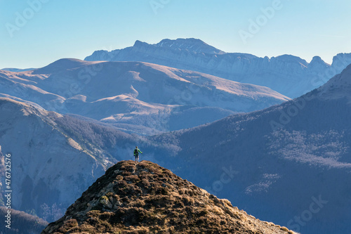 Mountaineer contemplates the Sierra de los Alanos from Lakora photo