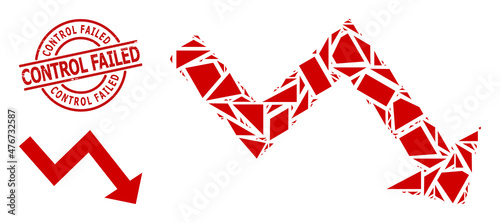 Simple geometric recession arrow mosaic and CONTROL FAILED textured seal. Red stamp seal includes CONTROL FAILED title inside round and lines form.