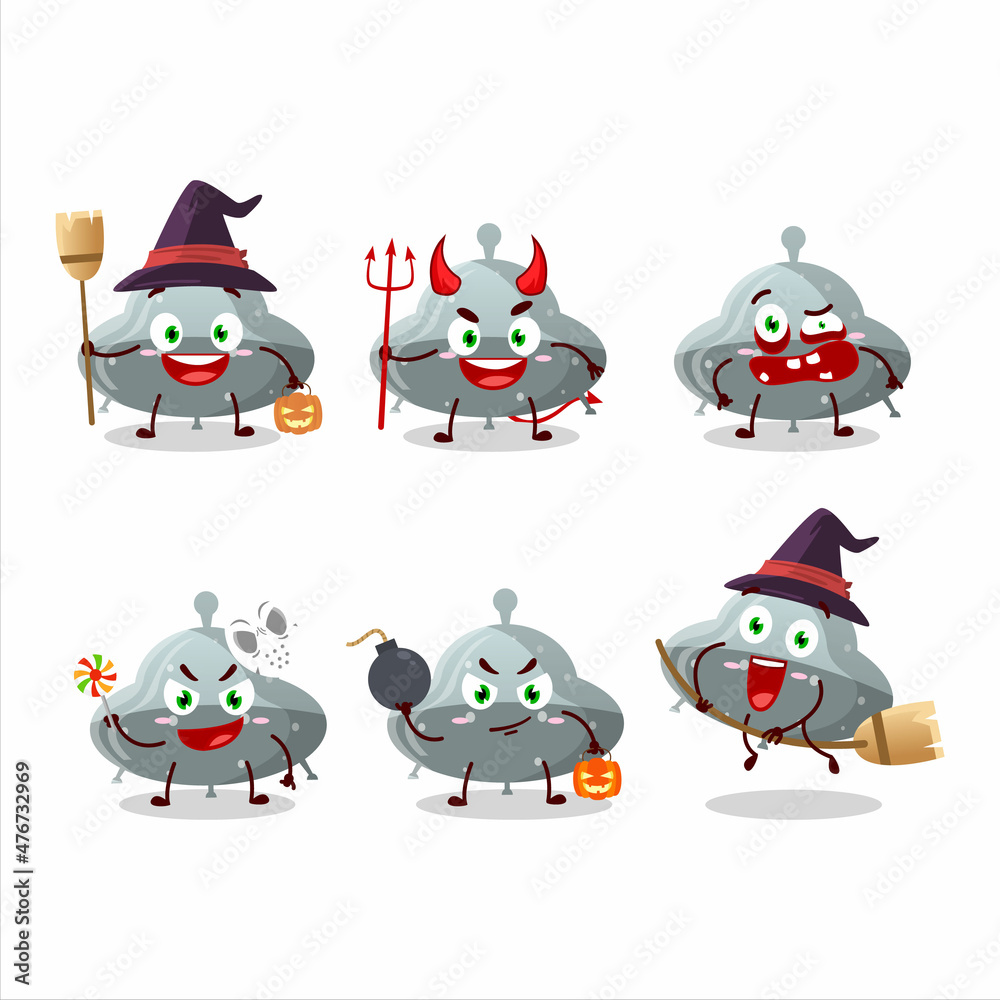 Halloween expression emoticons with cartoon character of UFO gray gummy candy