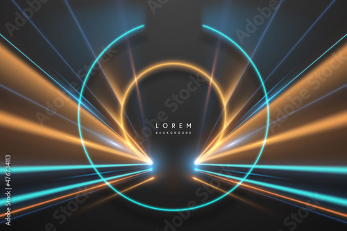 Abstract blue and yellow light rays background