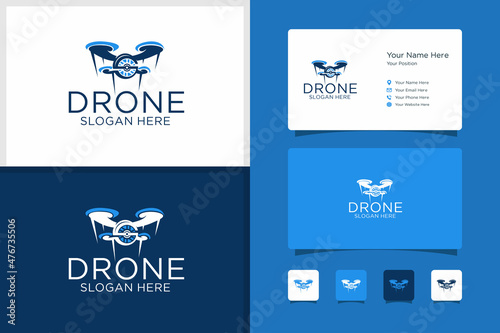 Drone design logo and negative space S and business card design template. premium vector