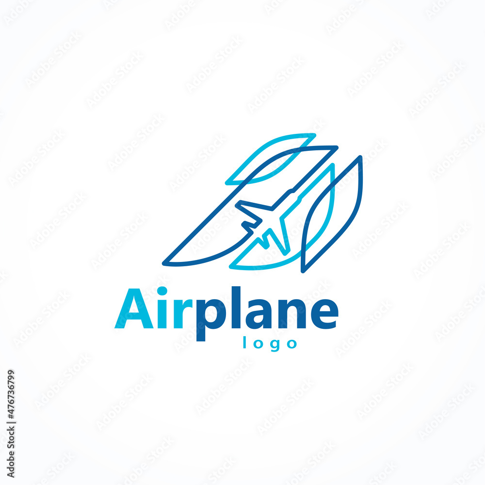 Airplane action takeoff flight logo vector abstract lines blue color