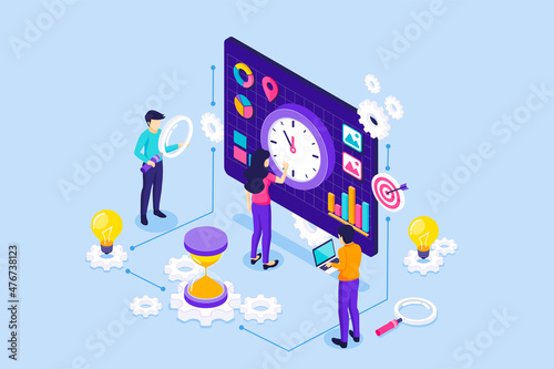 People characters is a working schedule. Effective business work scheduling and Time Planning. Time Management concept. isometric vector illustration