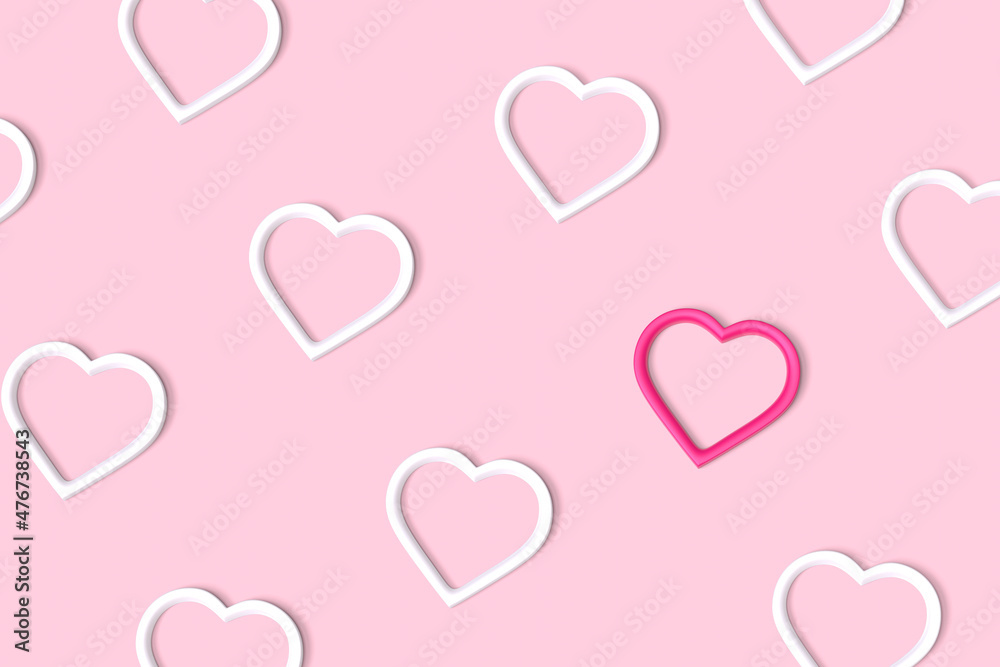 Hearts pink pattern background. 3D illustration.