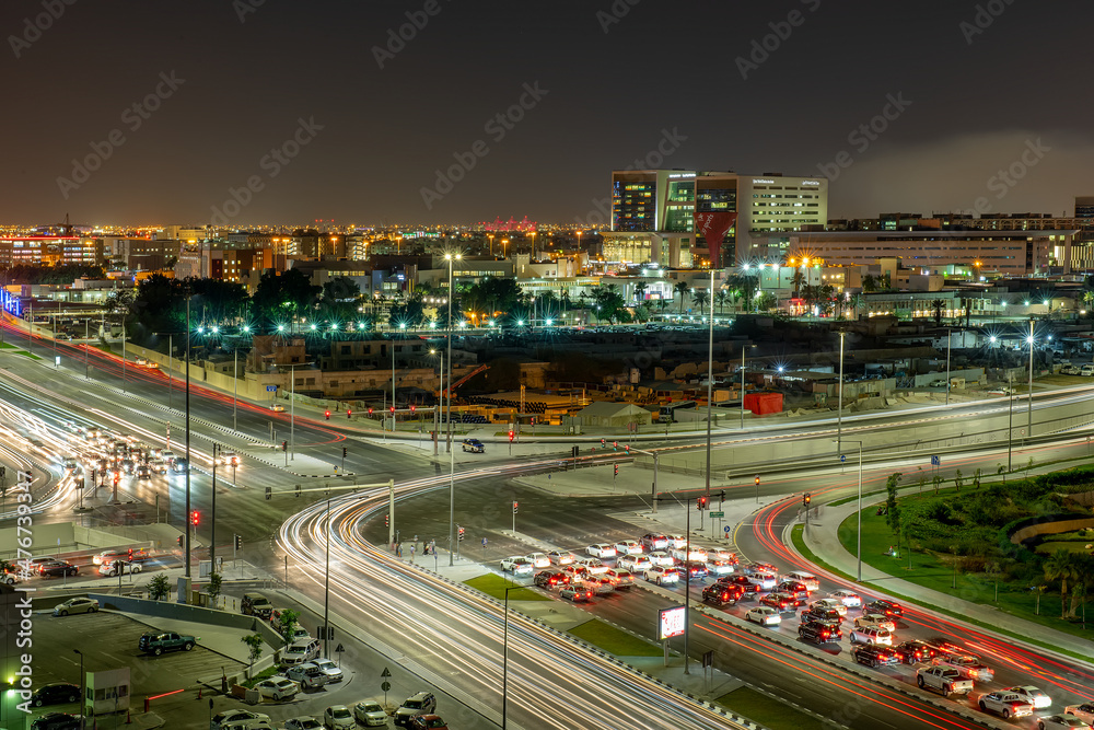 Naklejka premium Beautiful aerial view of Al Rayyan Road Doha, Doha Traffic and Roads