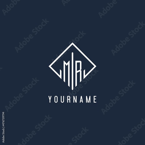 MR initial logo with luxury rectangle style design
