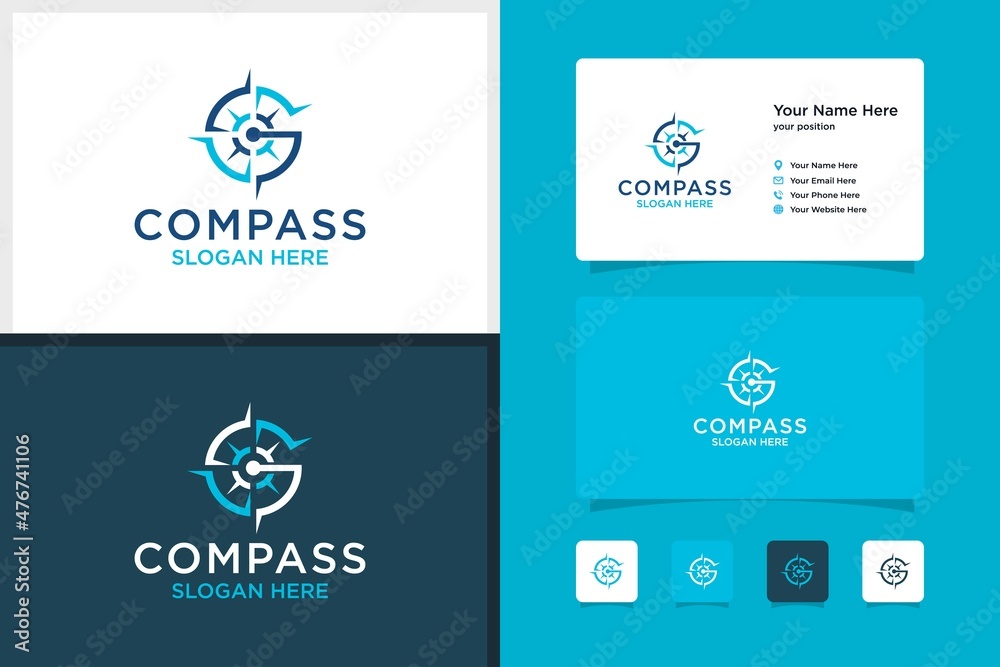 compass logo design, negative space G and business card design template. premium vector compass logo design, negative space G and business card design template. premium vector