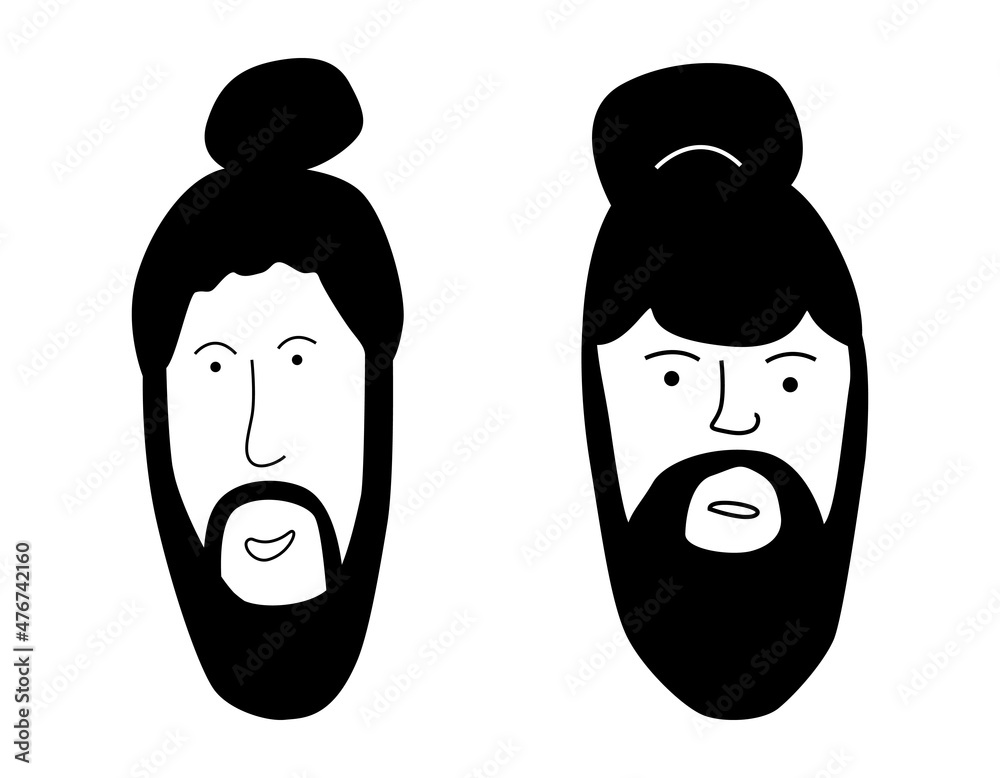 Fashionable stylish men with beards. Hipster. Set of barber shop icons and haircut and mens fashion logo. Vector illustration. Fashionable stylish men with beards. Hipster. Set of barber shop icons and haircut and mens fashion logo. Vector illustration.