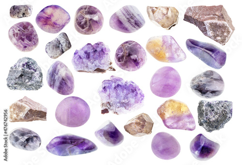 set of various amethyst gem stones cutout