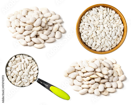 set of white cannellini beans cutout on white photo