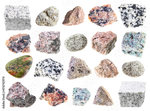 Obraz na płótnie set of various granite stones cutout on white