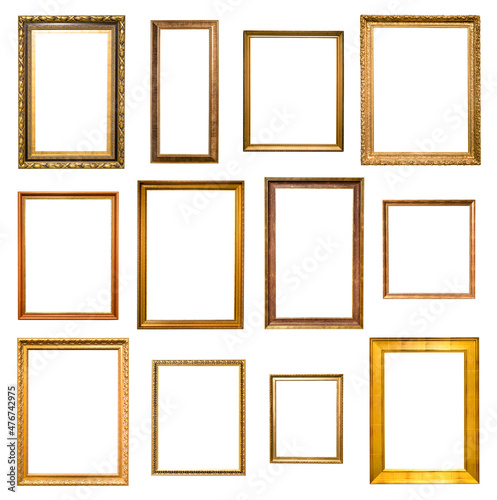 set of various vertical wooden picture frames
