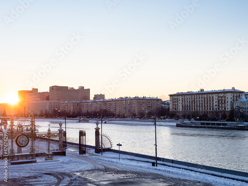 Tablou Canvas embankments in Moscow city on winter sunset