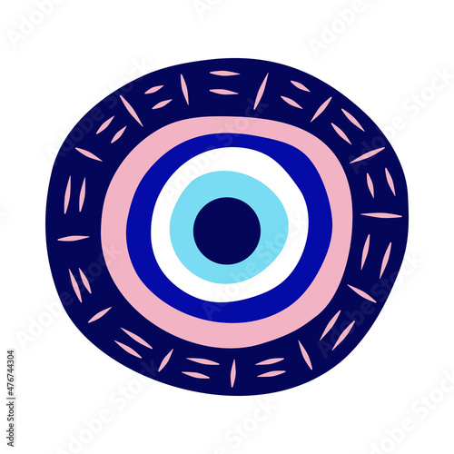 Evil eye greek amulet isolated.Turkish amulet an eyeball in blue for protection. Vector illustration in a flat style.