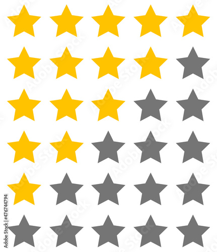 Star vector Five stars customer product rating review feedback yellow flat icon for apps and websites. 5 stars vector illustration.