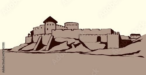 Billede på lærred Ancient city on rock. Vector drawing