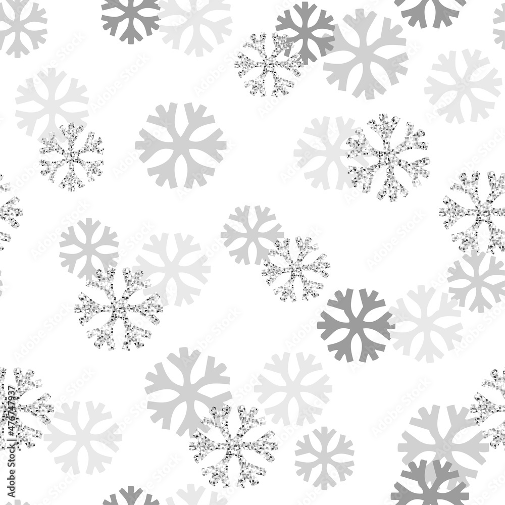 seamless  christmas festive pattern background with monochrome glitter snowflakes