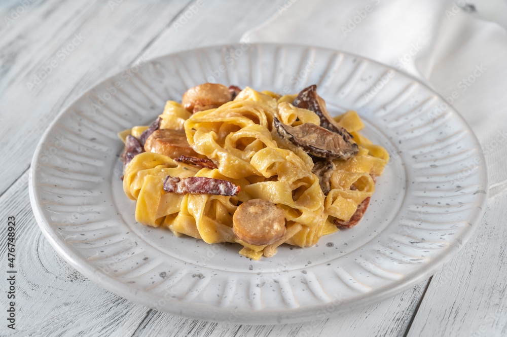 Creamy garlic mushrooms and bacon pasta Creamy garlic mushrooms and bacon pasta
