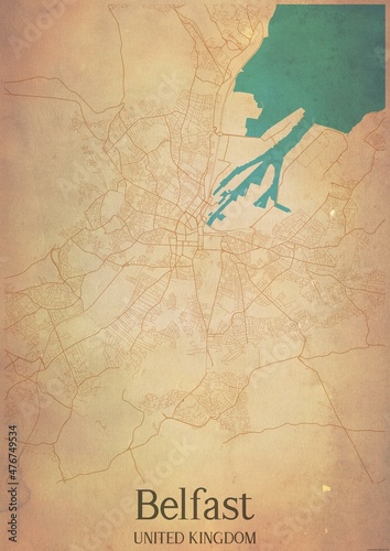Fotografie, Obraz Vintage map of Belfast United Kingdom.