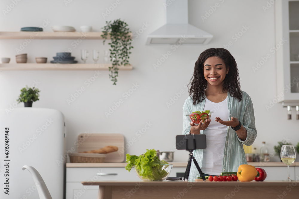 Modern food blog at home, shoot video about healthy eat, new normal and social distancing