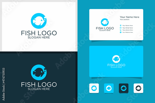 Fish logo design inspiration and business card template design. premium vector