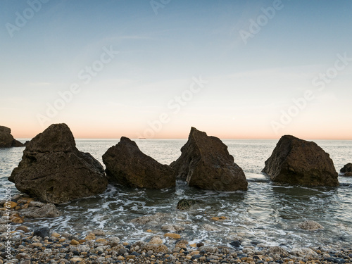 Four rocks with copy space at South Shields, South Tyneside, UK