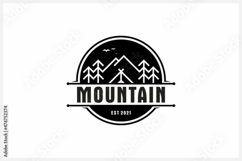 mountain, alpine, panorama, hiking, hill, retro, vintage coat of arms, label, masculine, countryside, stamp, classic