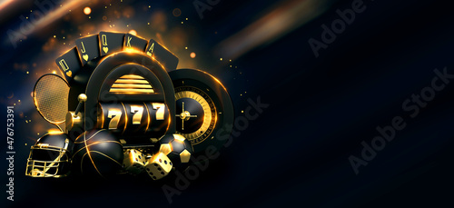 Fotografija casino slot machine 777 ribbon banner 3d render 3d rendering illustration