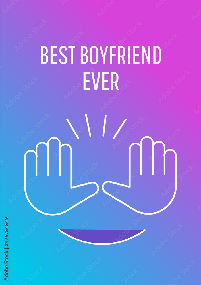 Obraz premium Best boyfriend ever postcard with linear glyph icon. Felicitate sweetheart. Greeting card with decorative vector design. Simple style poster with creative lineart illustration. Flyer with holiday wish