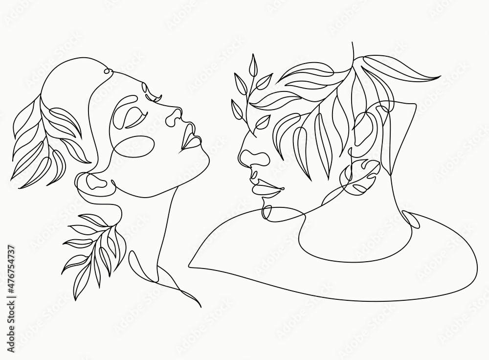 Stockvector Man and woman Line Art Minimalist Drawing Vector