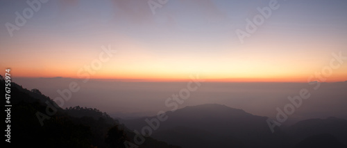 Beautiful view of mountains and white mist