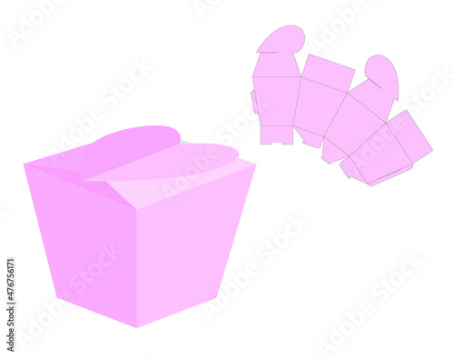 Heart packaging box die cut template. Laser cut lines. Cut and Fold, Self Lock, Packaging Design, Valentine's Day Gift Box. Pink, blank, isolated mock up on white background, perspective view.