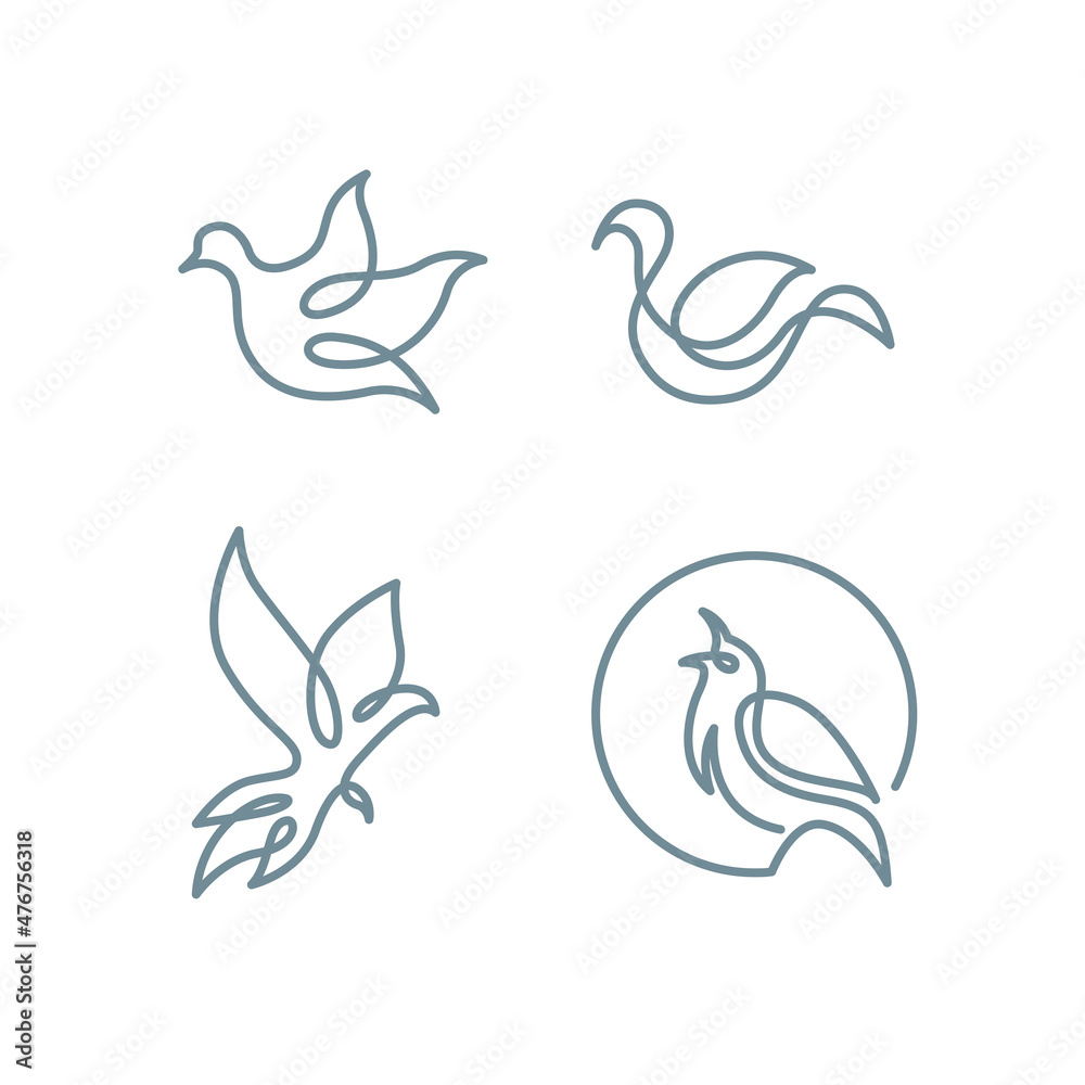 4 Concept of outline bird and swan vector logo illustration design 4 Concept of outline bird and swan vector logo illustration design