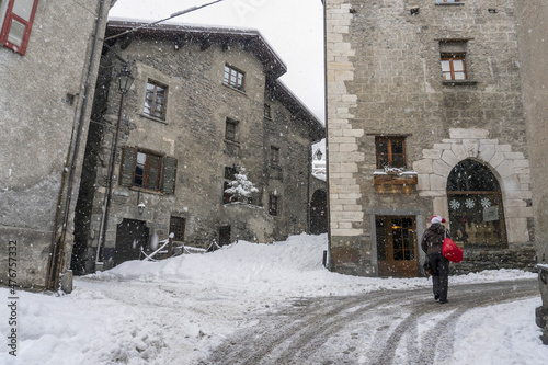 Bormio Medieval village Valtellina Italy under the snow in winter photo