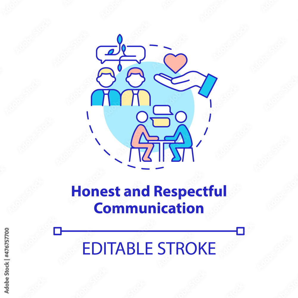 Honest and respectful communication concept icon. Clear relationship in team abstract idea thin line illustration. Isolated outline drawing. Editable stroke. Roboto-Medium, Myriad Pro-Bold fonts used Honest and respectful communication concept icon. Clear relationship in team abstract idea thin line illustration. Isolated outline drawing. Editable stroke. Roboto-Medium, Myriad Pro-Bold fonts used