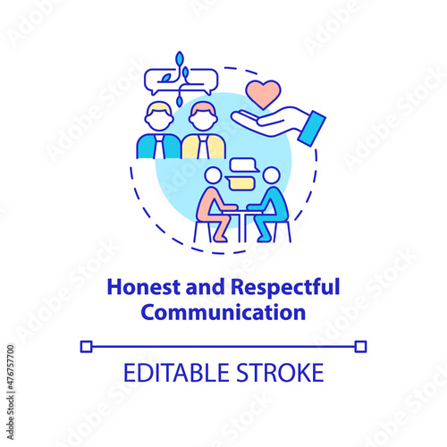 Honest and respectful communication concept icon. Clear relationship in team abstract idea thin line illustration. Isolated outline drawing. Editable stroke. Roboto-Medium, Myriad Pro-Bold fonts used