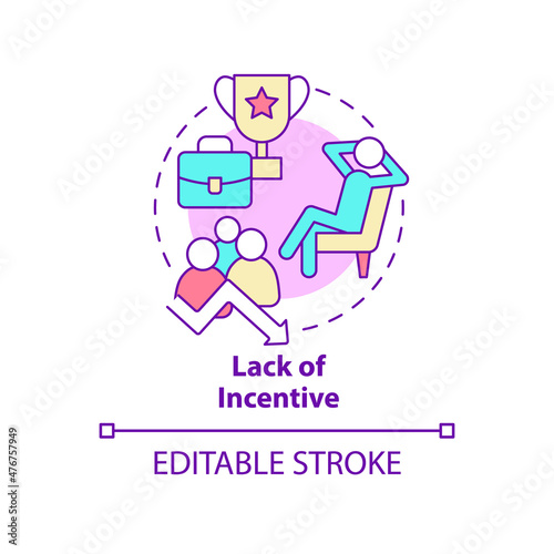 Lack of incentive concept icon. Teamwork organization issues abstract idea thin line illustration. Isolated outline drawing. Editable stroke. Roboto-Medium, Myriad Pro-Bold fonts used