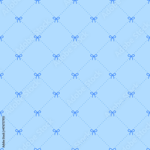 Cute Bow Ribbon Light Blue Diagonal Dash Line Seamless Panttern Cartoon Illustration, Mat, Fabric, Textile, Scarf, Wrapping Paper