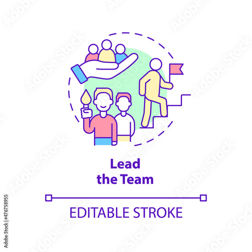 Lead team concept icon. Qualified specialist. Company development abstract idea thin line illustration. Isolated outline drawing. Editable stroke. Roboto-Medium, Myriad Pro-Bold fonts used