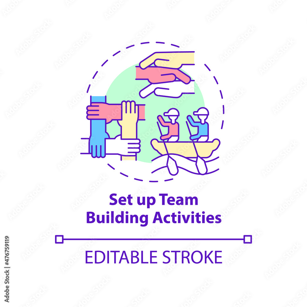 Set up team building activities concept icon. Promoting teamwork culture abstract idea thin line illustration. Isolated outline drawing. Editable stroke. Roboto-Medium, Myriad Pro-Bold fonts used Set up team building activities concept icon. Promoting teamwork culture abstract idea thin line illustration. Isolated outline drawing. Editable stroke. Roboto-Medium, Myriad Pro-Bold fonts used