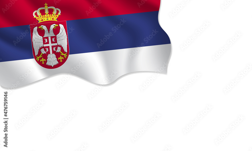 Serbia flag waving illustration with copy space on isolated background Serbia flag waving illustration with copy space on isolated background