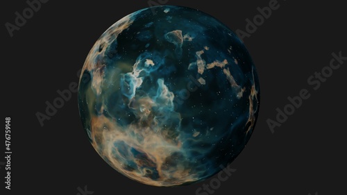 Awesome blue globe with astronomic space sky effect and modern gold abstract decoration